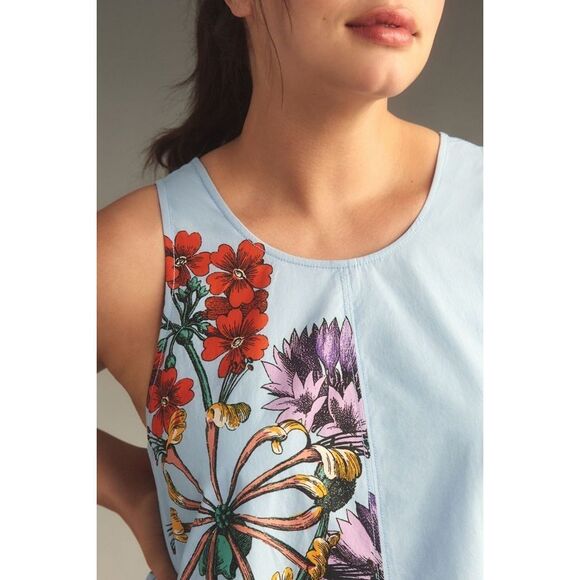 Anthropologie Maeve Keiko Mini Dress Blue Floral Preppy Pockets S NEW - Picture 6 of 7